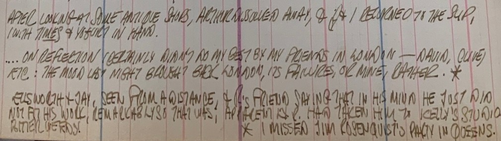 Excerpt from Indiana&#039;s journal page for September 12, 1959, in which he mentions his London friends, including Phillips, &nbsp;