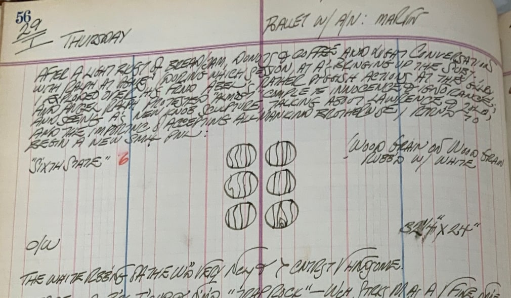 Detail from Robert Indiana&#039;s journal entry for January 29, 1959, featuring a sketch of Sixth State, &nbsp;