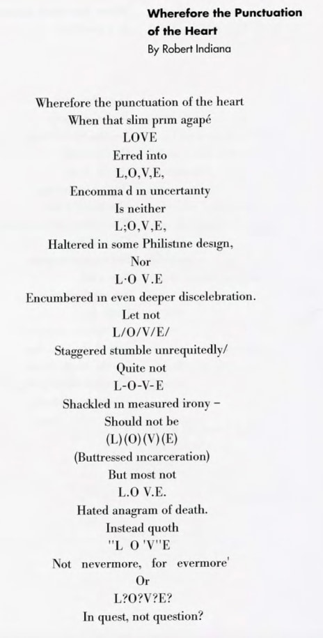 First half of the poem &quot;Wherefore the Punctuation of the Heart,&quot; by Robert Indiana