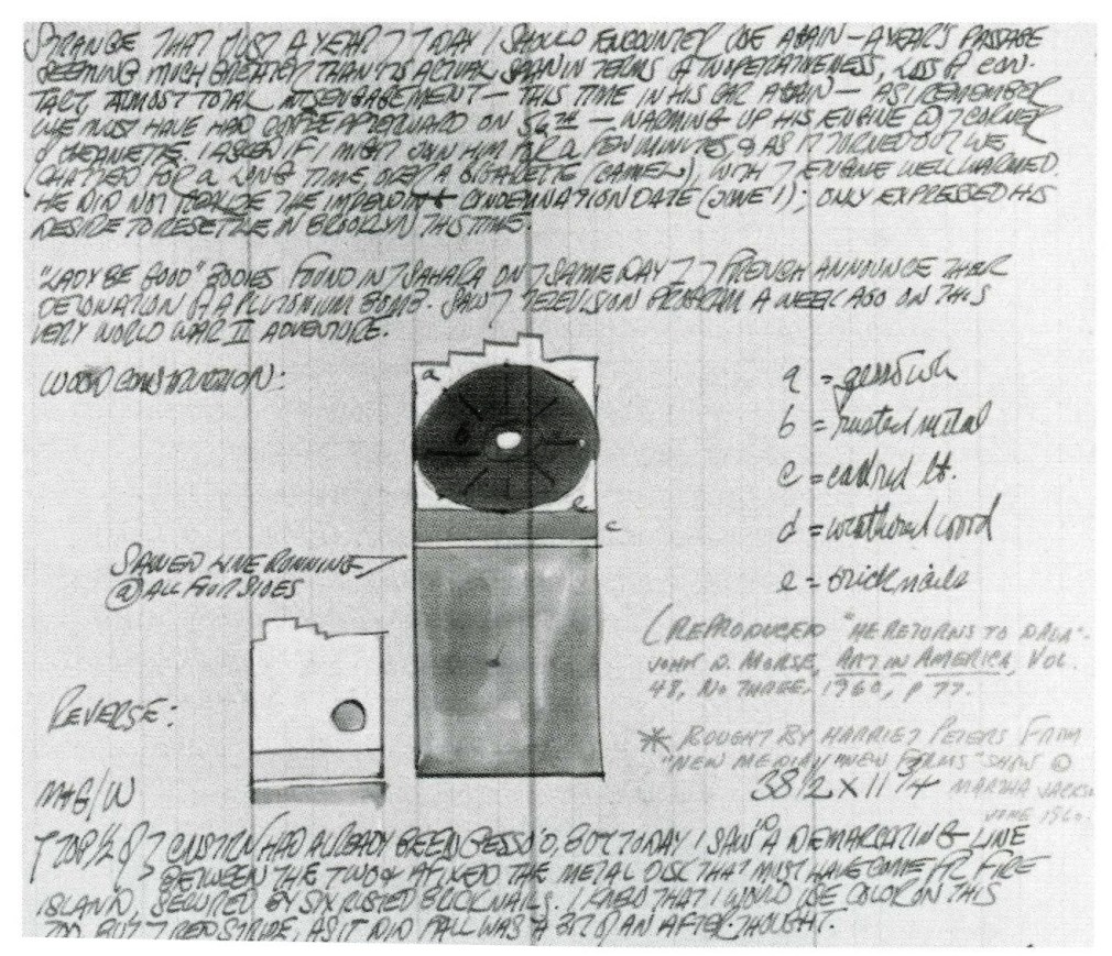 Robert Indiana's journal entry for February 13, 1960, featuring a sketch of French Atomic Bomb