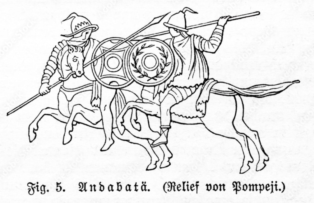 Drawing of two andabate, from the Meyers Lexikon, 1895