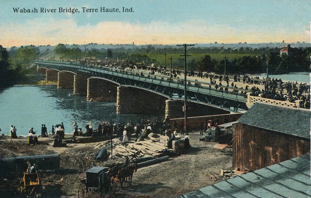 Vintage postcard of Wabash River Bridge, spanning Wabash River at U.S. Highway 40 in Terre Haute, Indiana