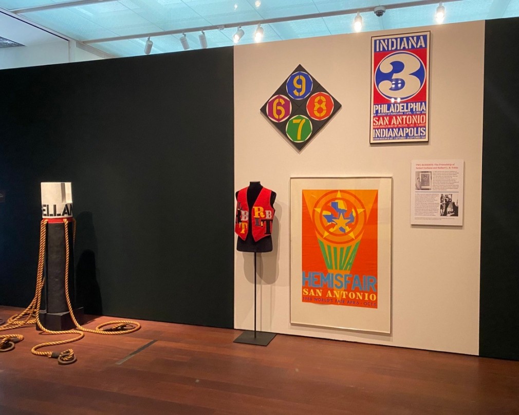 Installation view of&nbsp;Robert indiana: A Legacy of Love, at the McNay Art Museum, San Antonio, October 15, 2020&ndash;January 24, 2021, with Flagellant (1963/1969) at the far left