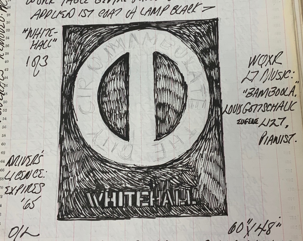 Detail from Robert Indiana's journal entry for June 18, 1962 with sketch of Whitehall Panel from The Melville Triptych
