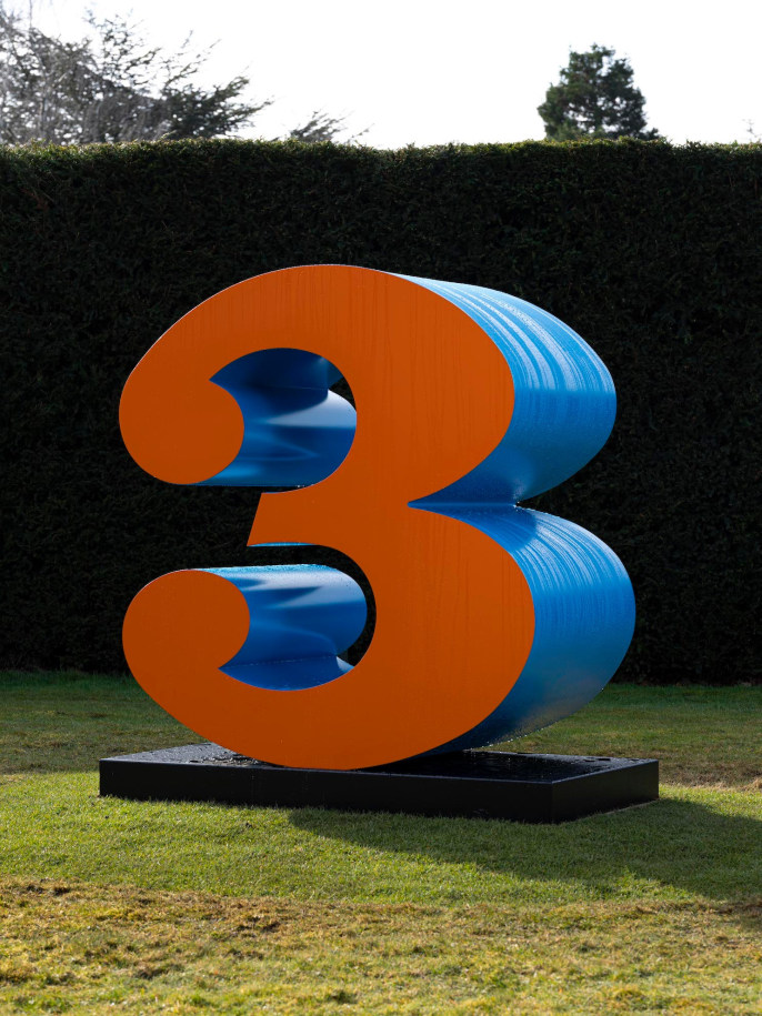Robert Indiana, THREE&nbsp;(1980&ndash;2001), installation view at Yorkshire Sculpture Park, 2022, &nbsp;