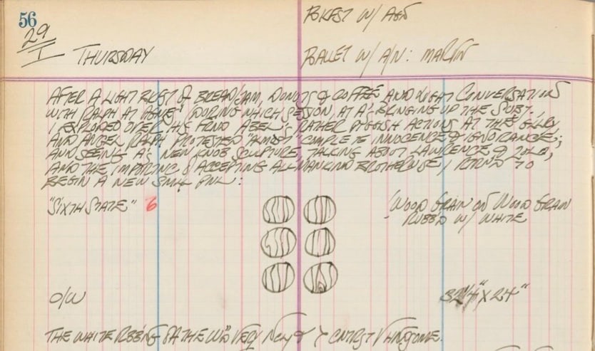 Detail from Robert Indiana&#039;s journal entry for January 29, 1959, featuring a sketch of Sixth State, &nbsp;