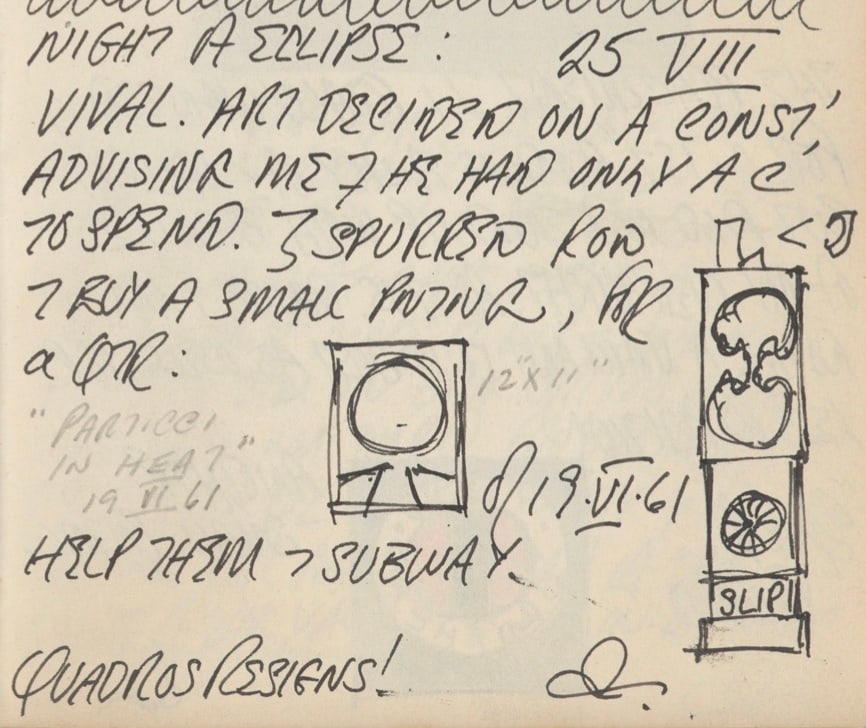 Robert Indiana&#039;s journal entry for August 25, 1961, &nbsp;