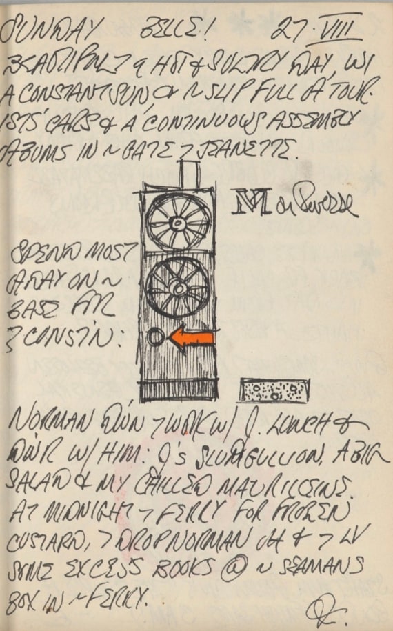 Detail from Robert Indiana's journal entry for August 27, 1961 with a sketch of the sculpture Mate