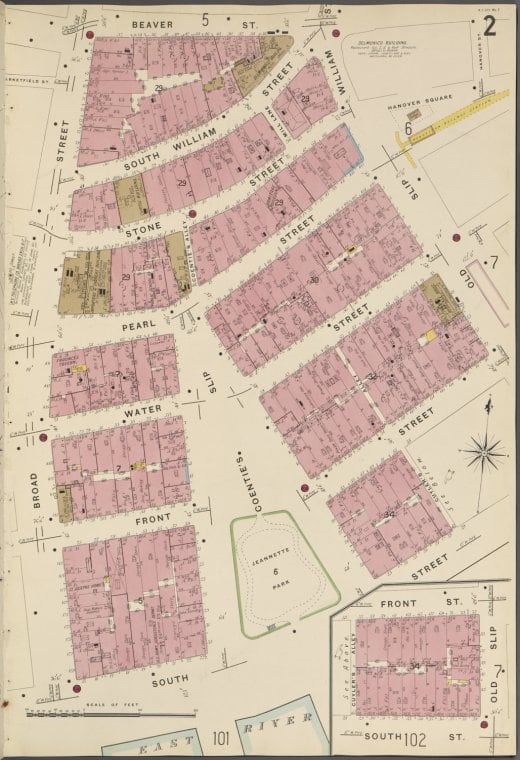 Map featuring Coenties Slip and Jeannette Park, 1905, &nbsp;