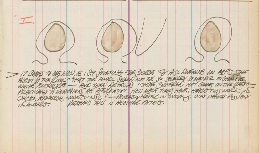 Detail from Robert Indiana&#039;s journal entry for January 28, 1959, featuring sketches of &quot;The Source&quot;, &nbsp;