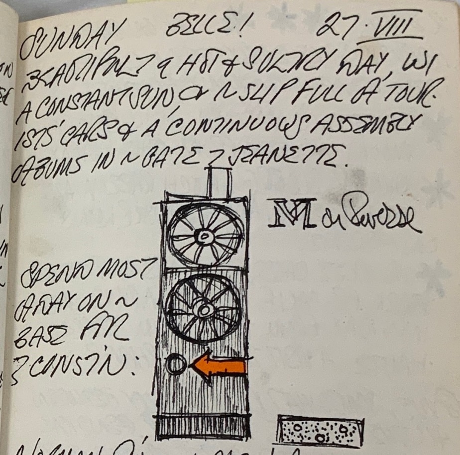 Detail from Robert Indiana's journal entry for August 27, 1961 with a sketch of the sculpture Mate