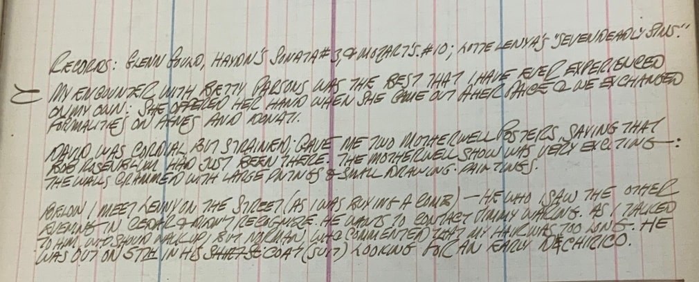 Excerpt from Robert Indiana&#039;s journal entry for March 16, 1959, in which he records listening to Mozart&#039;s Symphony No. 10, &nbsp;