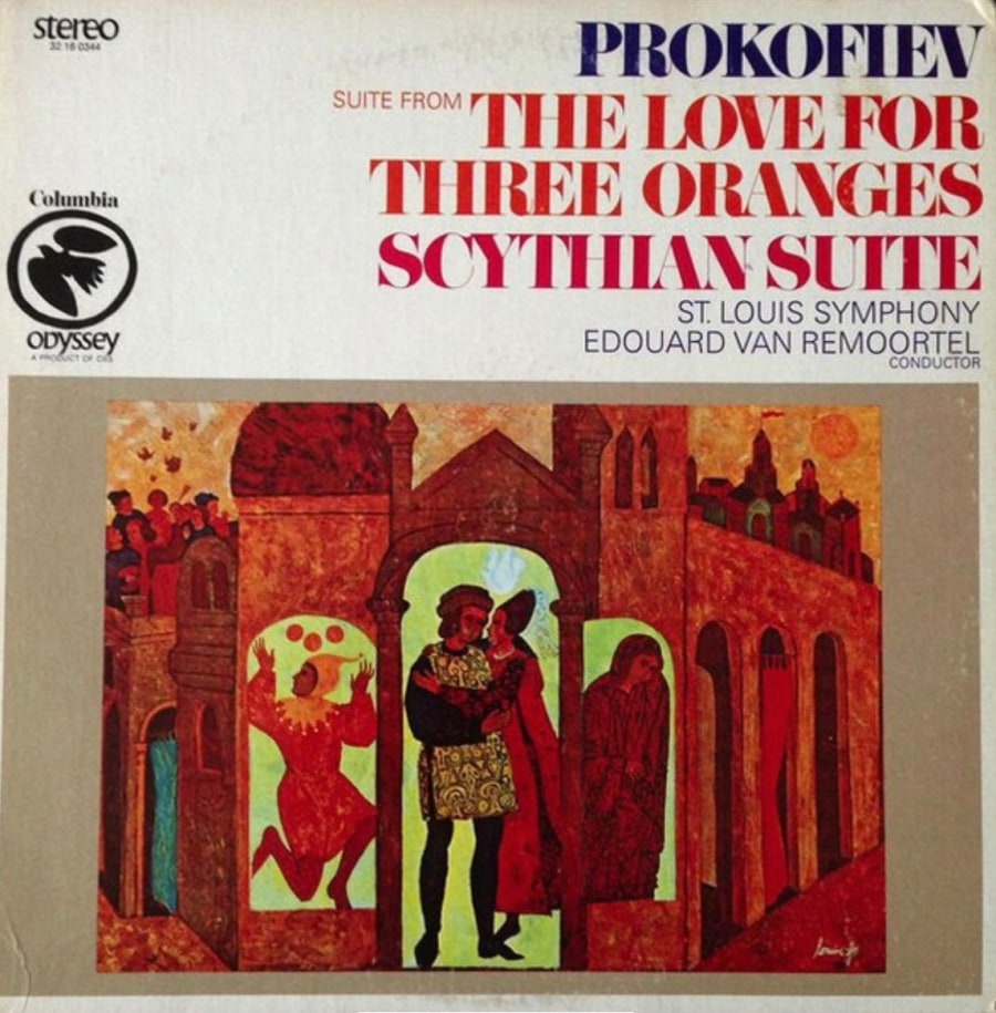 Record cover for a 1969 recording of Prokofiev&#039;s The Love for Three Oranges&nbsp;and Scythian Suite
