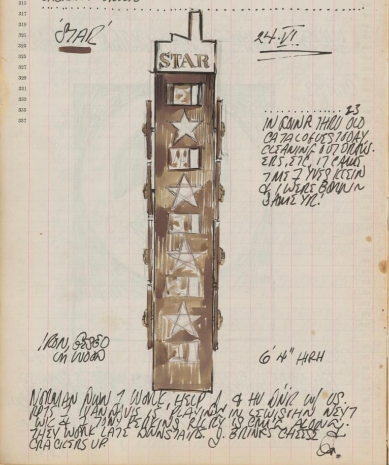 Detail from Robert Indiana's journal entry for June 23, 1962 including a sketch of the sculpture Star