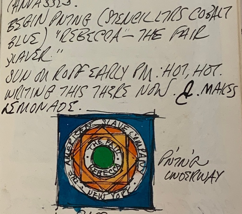 Detail from Robert Indiana's journal entry for July 17, 1961 with a sketch of The Fair Rebecca