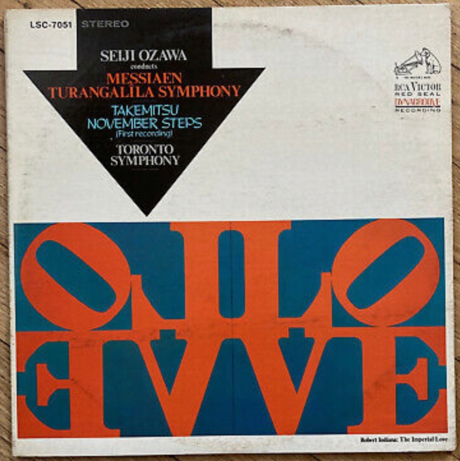 1968 cover of Messiaen&rsquo;s&nbsp;Turangal&icirc;la-Symphonie,&nbsp;with a reproduction of Indiana&#039;s The Imperial LOVE (1966)