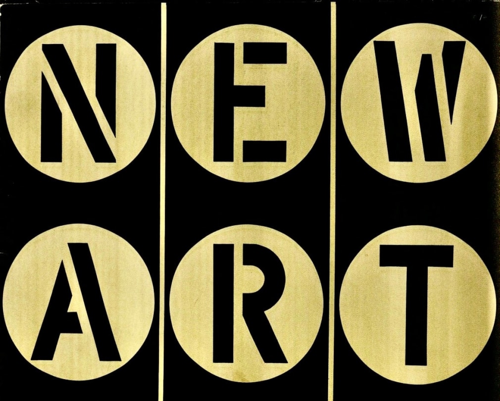 Cover for the catalogue of the exhibition&nbsp;The New Art,&nbsp;Davison Art Center, Wesleyan University, Middletown, Connecticut, March 1&ndash;22, 1964, designed by Indiana