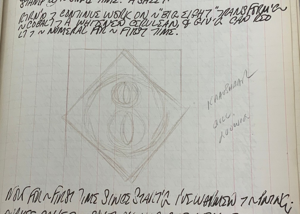 Detail from Robert Indiana's journal entry for March 22, 1962 with a sketch of The Big 8