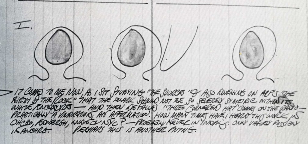 Detail from Robert Indiana&#039;s journal entry for January 28, 1959, featuring sketches of &quot;The Source&quot;, &nbsp;