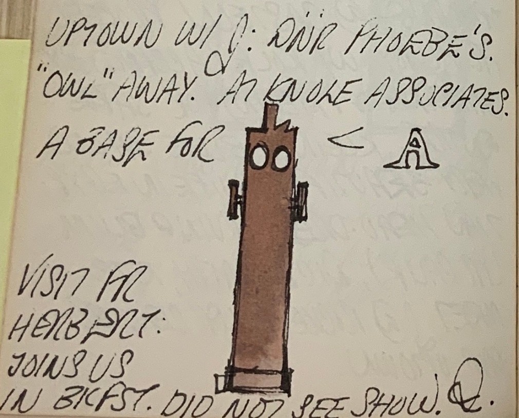 Detail from Robert Indiana's journal entry for April 12, 1961 with a sketch of the sculpture Ahab