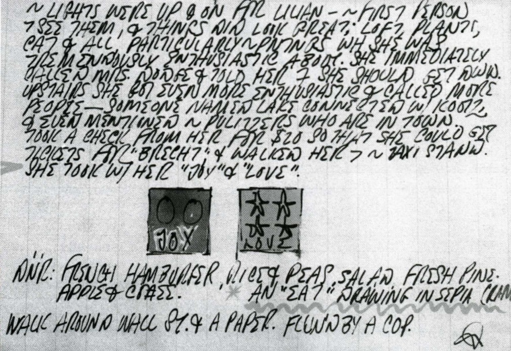 Detail from one of Robert Indiana's January 1962 journal entries, exact date unknown, with small sketches of the paintings Joy and 4-Star Love