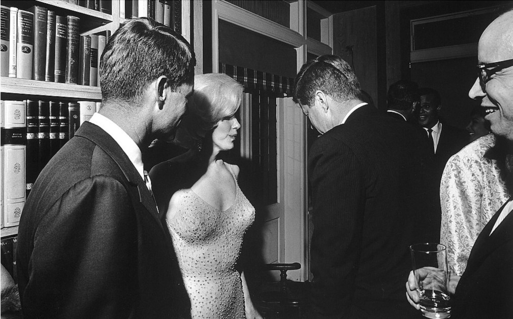 Robert F. Kennedy, left, Marilyn Monroe, and President John F. Kennedy on May 19, 1962, after a fundraiser at Madison Square Garden, during which Monroe sang &quot;Happy Brithday&quot; to the President. It is the only known photograph of Monroe with either Kennedy brother, &nbsp;