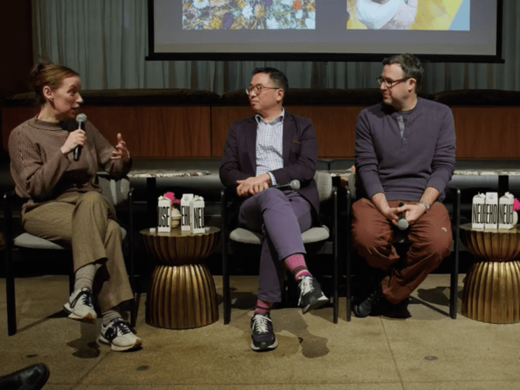 The panelists from the Collecting from everyone panel sit in chairs at NeueHouse NYC.