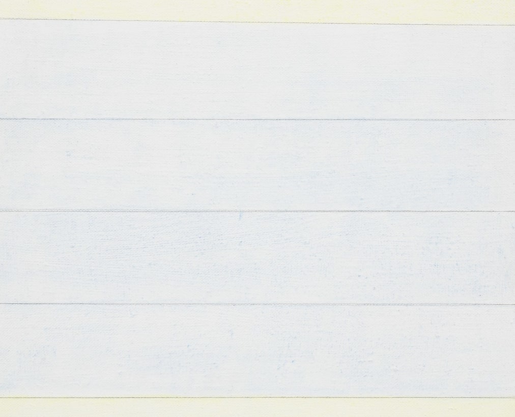 Agnes Martin Untitled, circa 1995-1999 Gesso, acrylic and graphite on linen Framed Dimensions: 12 13/16 x 12 11/16 inches 32.5 x 32.2 cm Image Dimensions: 12 x 12 inches 30.5 x 30.5 cm