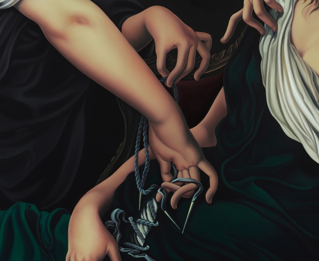detail of oil on canvas painting by jesse mockrin