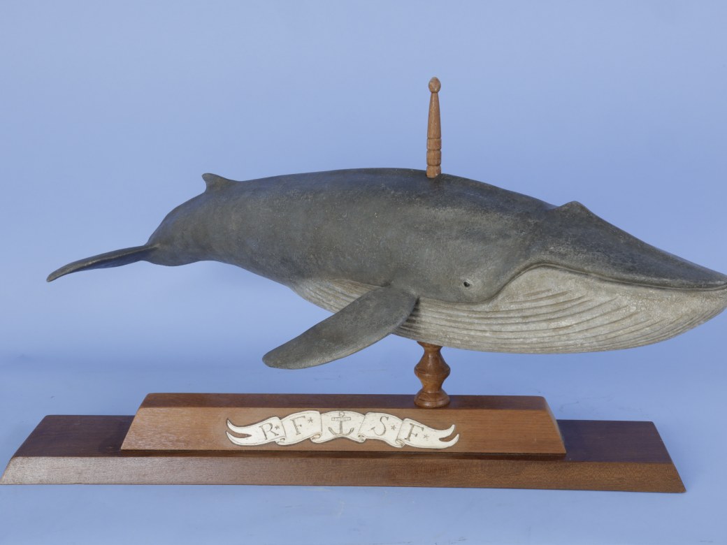 Fine Carved and Painted Right Whale by Roland Frank Smith Finney a Highly Recognized American Folk Carver 20th/21st Century.