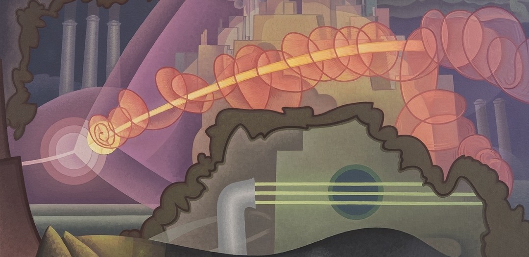 Raymond Jonson, "City Forces," 1932. Oil on canvas, 37 1/4 x 68 1/4 in. (detail).
