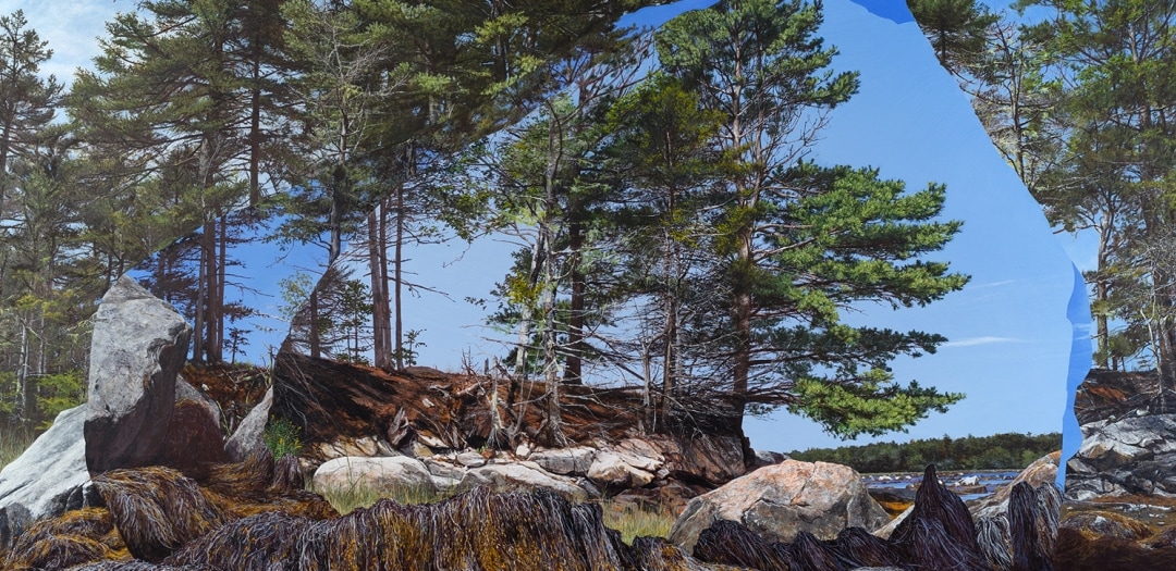 Colin Hunt (b. 1973), "Untitled (Island)," 2024. Egg tempera on panel, 33 x 44 in. (detail).