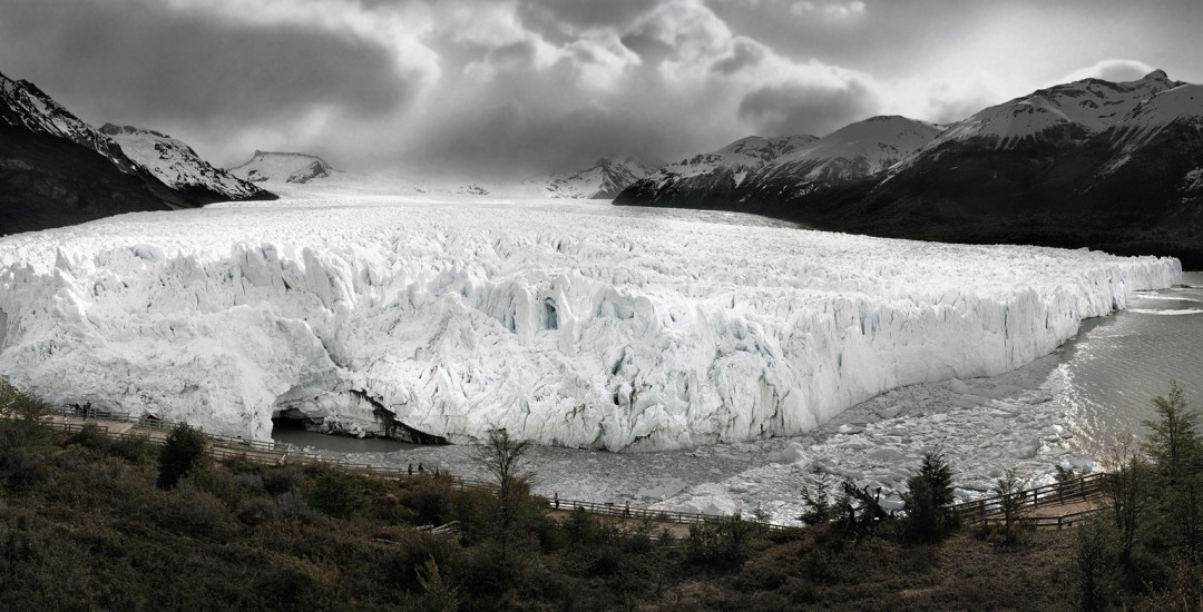 A panoramic photo of Perito Moreno Front glaciar in Argentia, taken by Luca Campigotto.