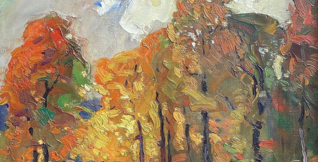 Image of Vaclav Vytlacil's impressionist oil painting of a fall landscape.