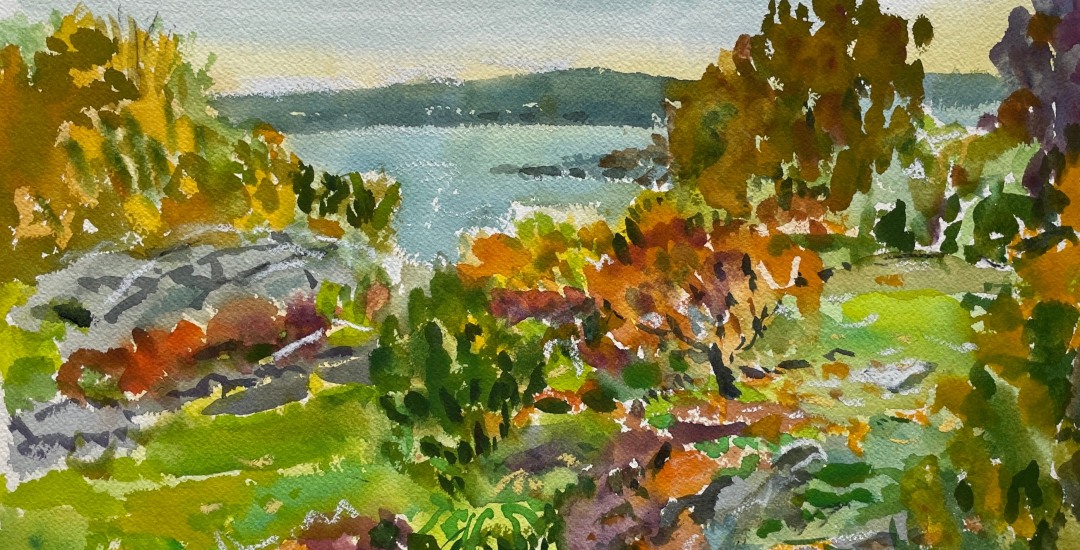 Image of Nell Blaine's watercolor landscape entitled &quot;Touch of Fall.&quot;