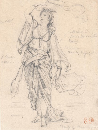 Eug&egrave;ne Delacroix Moroccan Dancer, 1832    Pencil on paper 5 x 4 inches