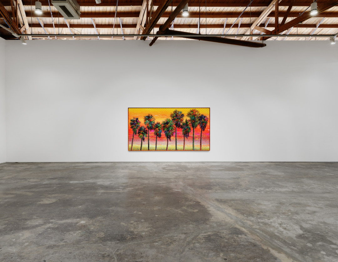 A painting by Ross Caliendo of birch trees along an ocean's cliffside.