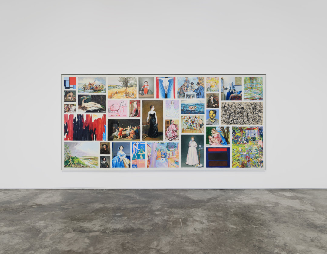 installation view of a large scale painting titled "The Collection" by Cynthia Daignault