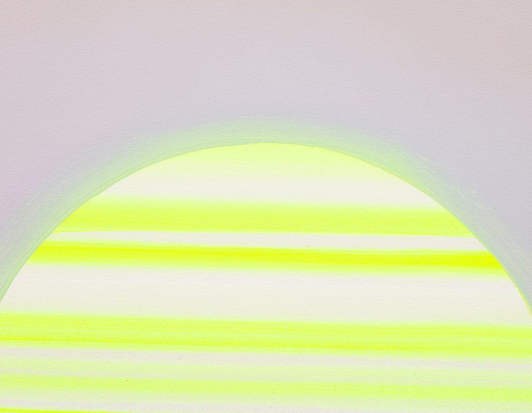 Detail of a striped moon in a painting by Wanda Koop