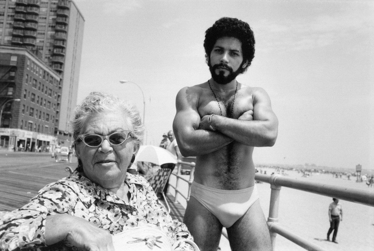 Arlene Gottfried, Angel And Woman On Boardwalk In Brighton Beach, 1976