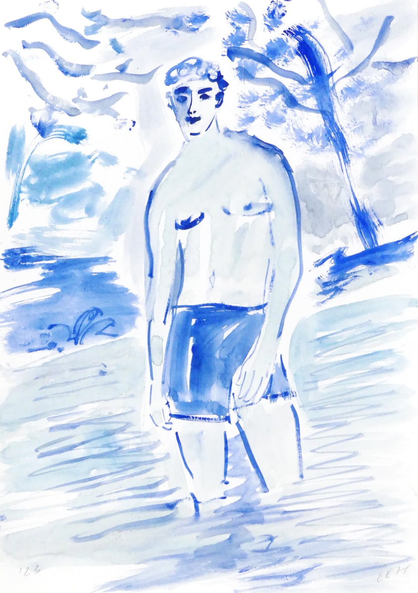 Luke Edward Hall, Swimming in the River Evenlode (Blue), 2023