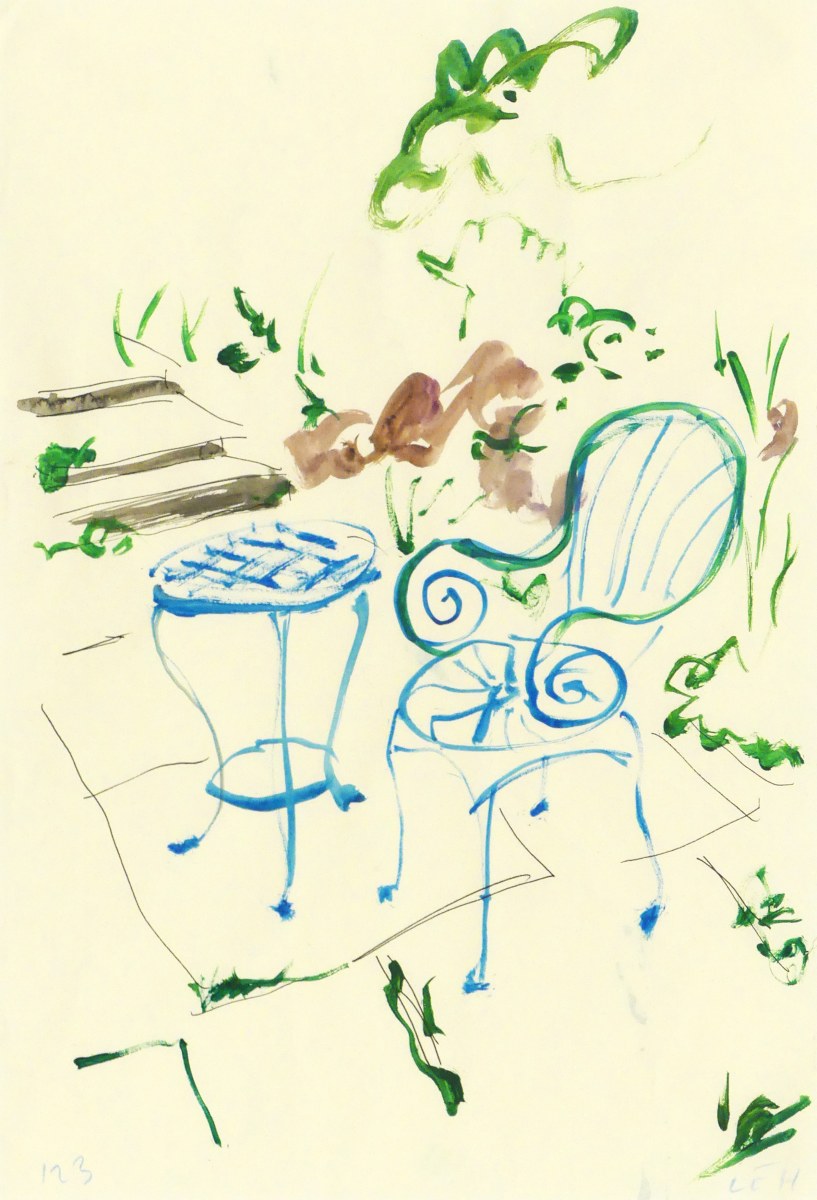 Luke Edward Hall, Blue Garden Table and Chair, 2023