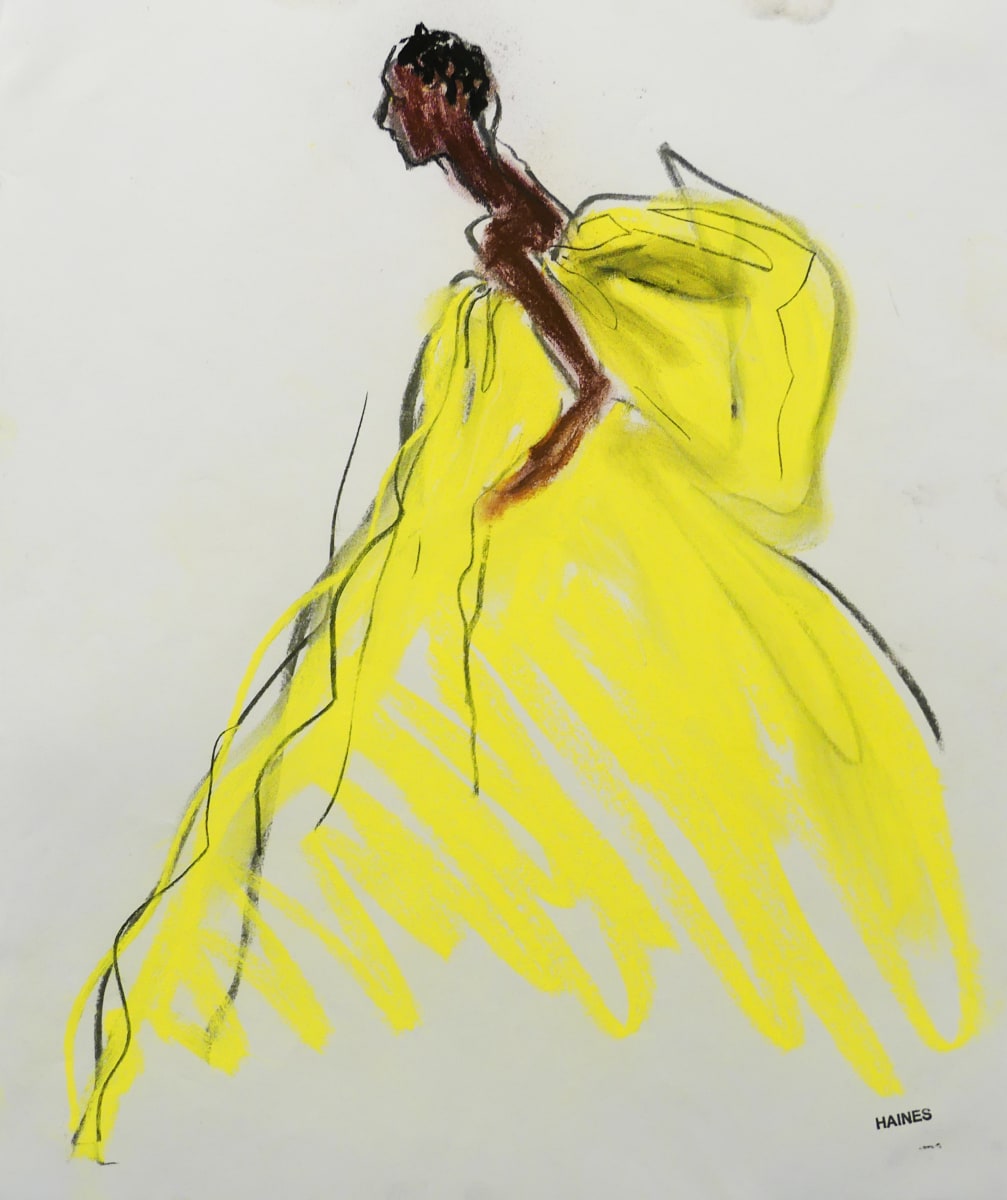 Drawing of woman in yellow gown by Richard Haines