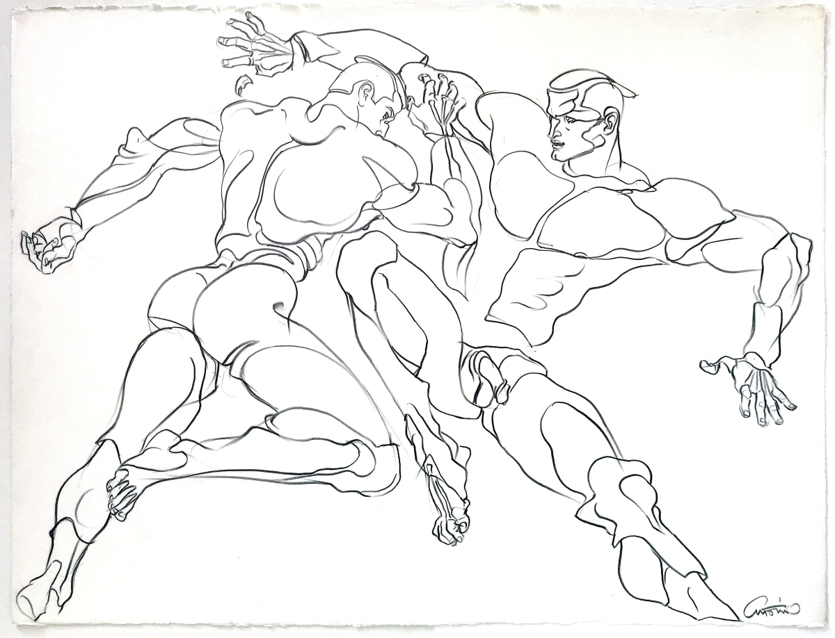 Drawing of wrestlers by Antonio Lopez