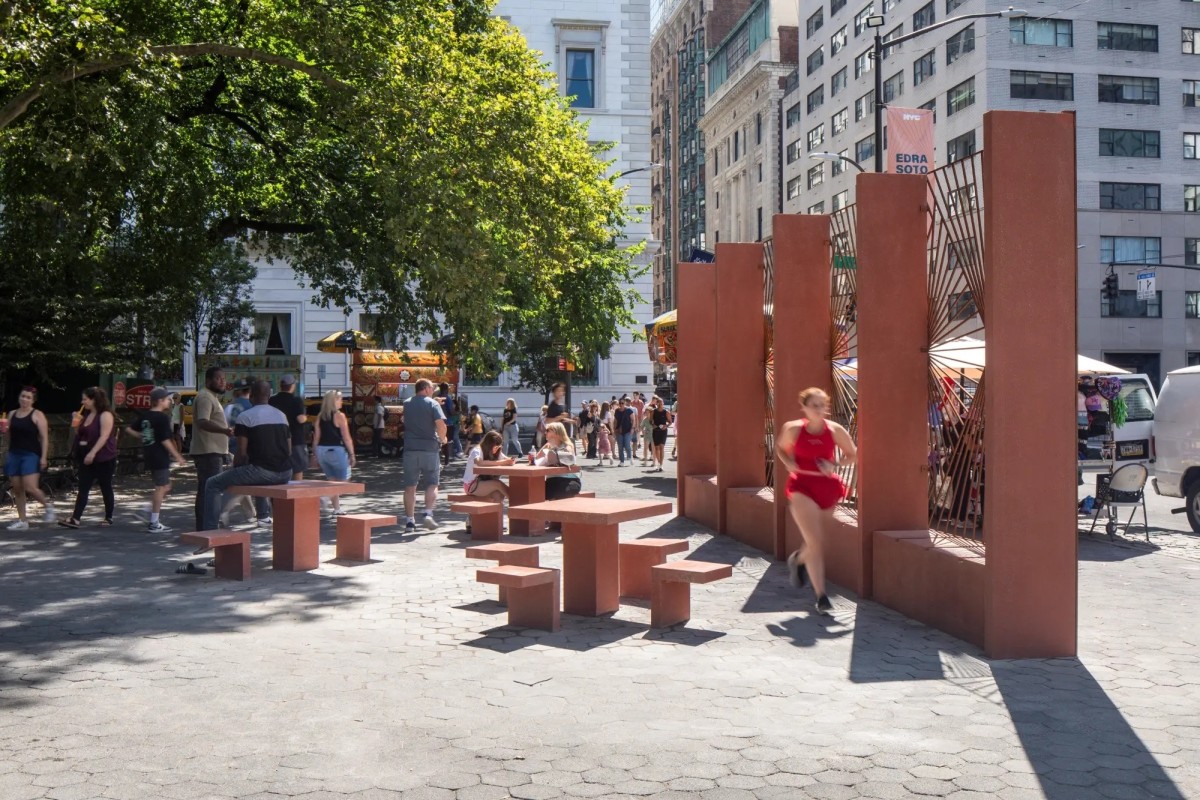 Edra Soto, &ldquo;Graft,&rdquo; 2024. Photo: Nicholas Knight, courtesy of Public Art Fund, NY Presented by Public Art Fund at Doris C. Freedman Plaza, New York City, Sep 5, 2024 &ndash; Aug 24, 2025.