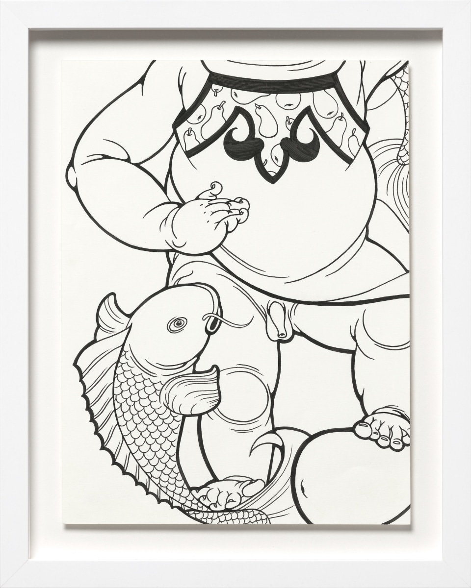 Phung Huynh, Color Me (Boy), 2022, Ink on paper, 12 x 9 in., 15 x 11 in. framed