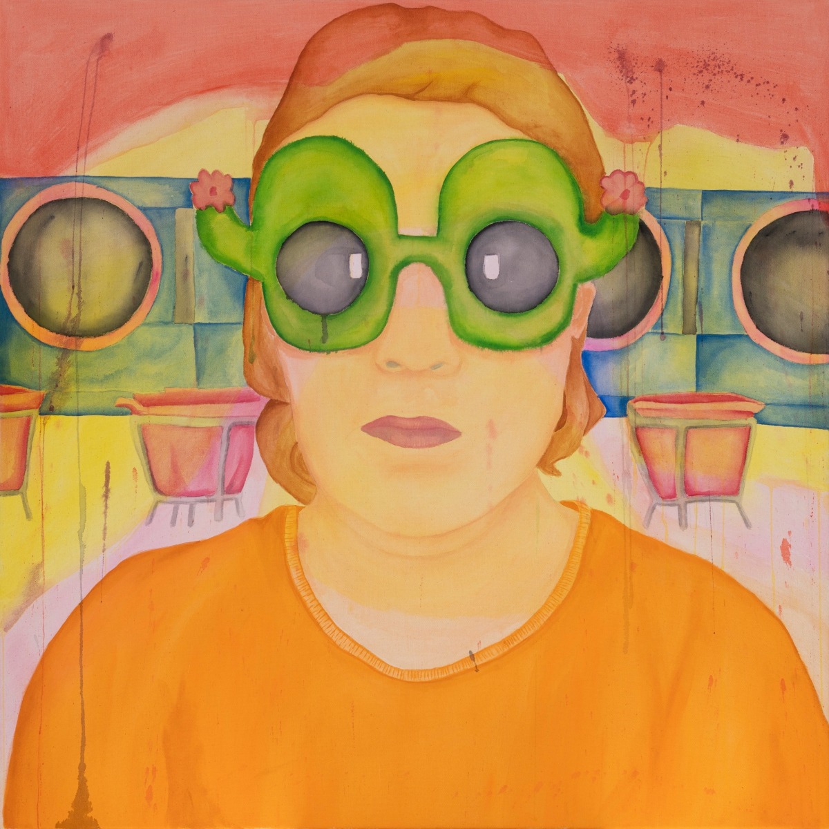 Karla Diaz, Self Portrait with Cactus Glasses, 2022, Acrylic on canvas, 40 x 40 in.