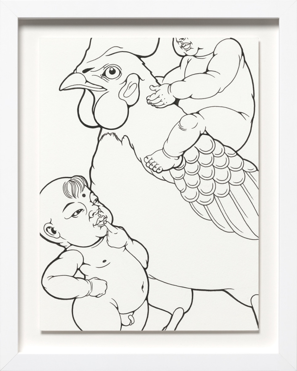 Phung Huynh, Color Me (Cock), 2022, Ink on paper, 12 x 9 in.,15 x 11 in. framed