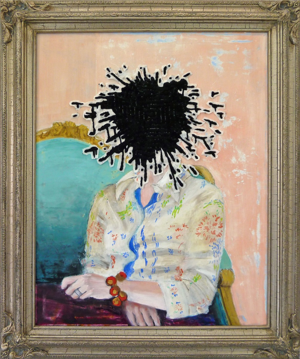 Miyoshi Barosh Paintings for the Home (Portrait),2010 Oil on canvas, embroidered canvas, frame 35 x 29 in.