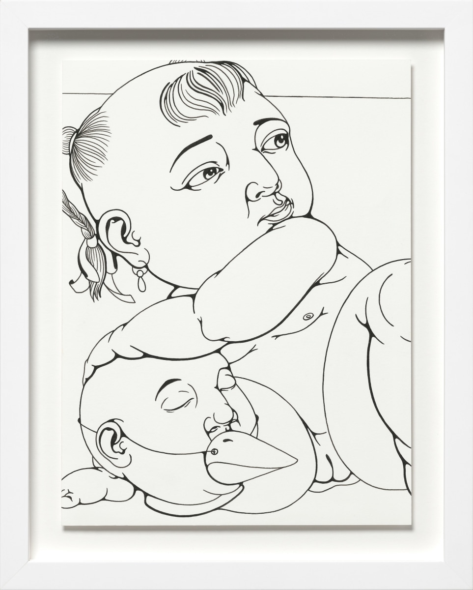 Phung Huynh, Color Me (Beheaded), 2022, Ink on paper, 12 x 9 in., 15 x 11 in. framed